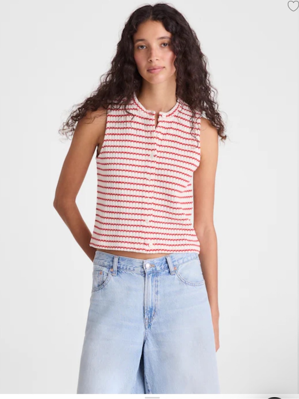 Madewell Textured-Knit Button-Front Shell Top - Tuck Stitch Stripe
